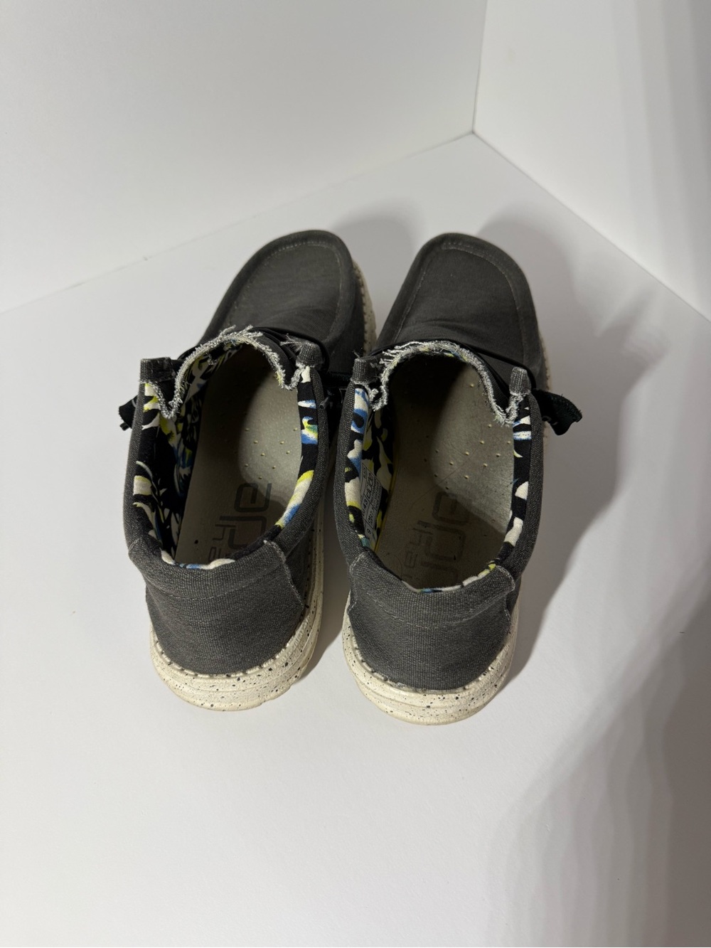 Hey Dude Mens Gray Slip-On Sneakers with Speckled Cream Sole - Picture 5 of 7